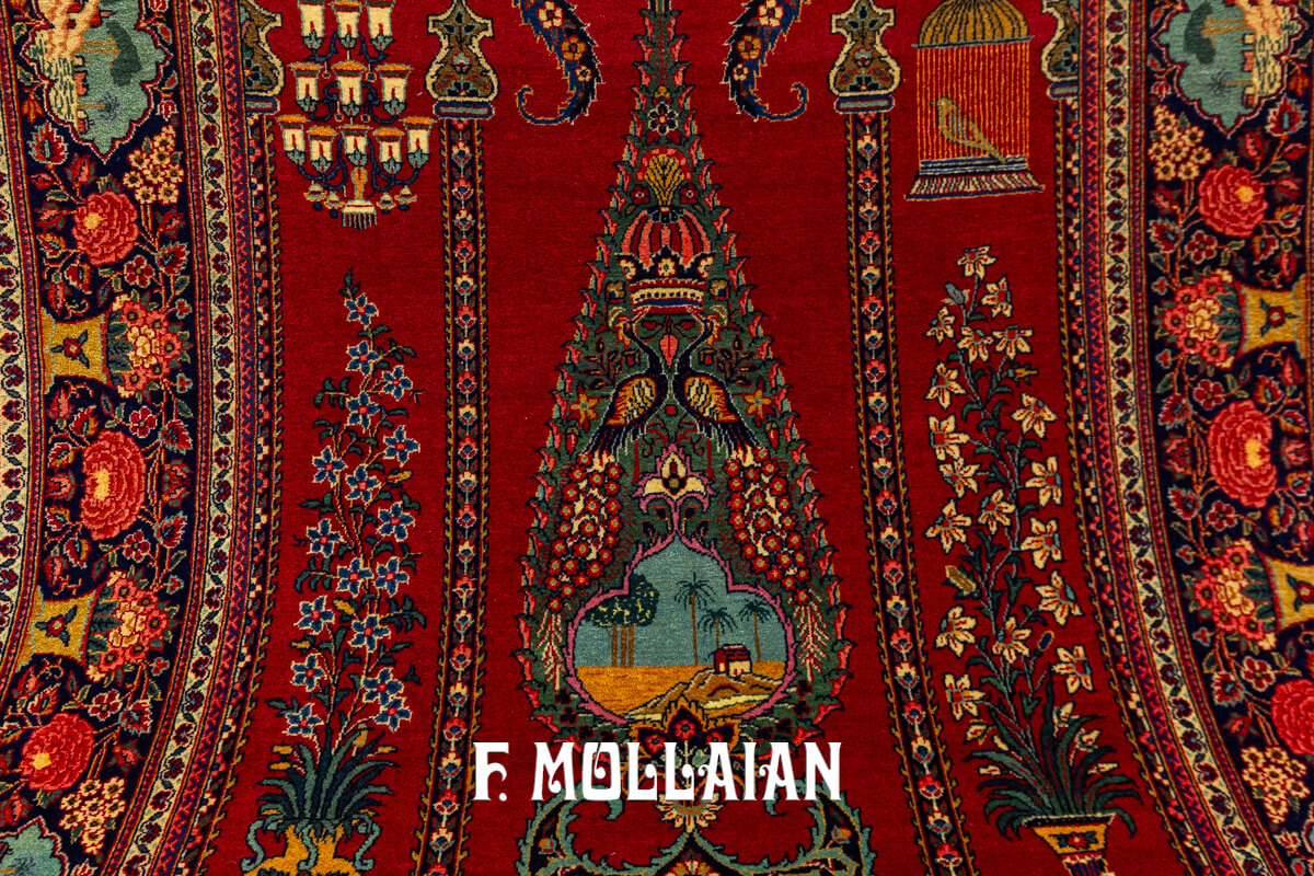 Kashan Dabir Carpet Red Prayer Field  n°:802543